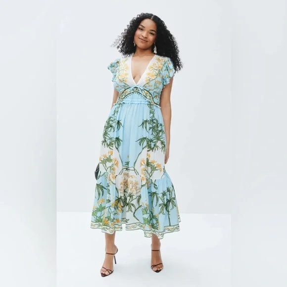 Derek Lam 10 Crosby Floral Blue and Green Maxi Dress size 8.